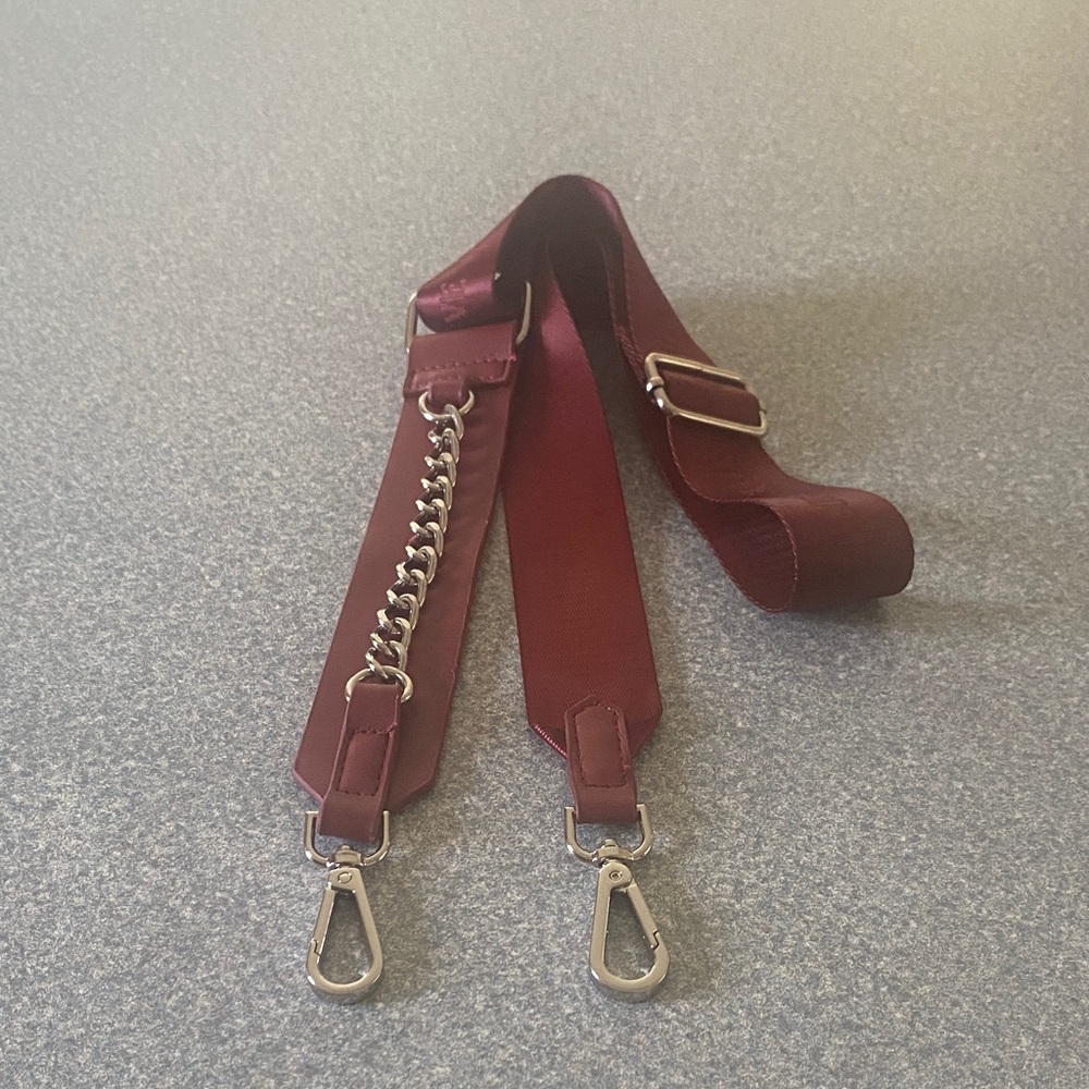 Steve Madden Burgundy Wide Adjustable Shoulder Strap with Silver Clips and Chain